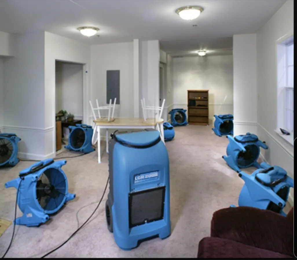 Air movers and dehumidifier setup for Water Damage Restoration in Gulf Shores
